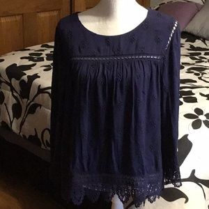 Daniel rain eyelet tunic top, sz M, blue
